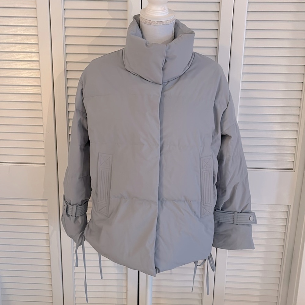 Gentle Herd Spice Ice Blue Down Filled Short Quilted Retro Puffer Jacket Size M